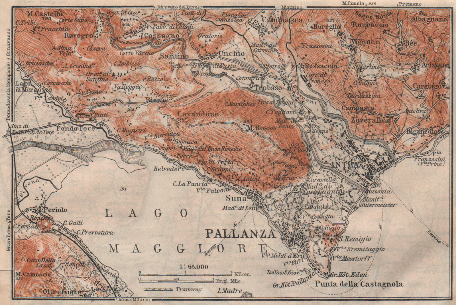 PALLANZA ENVIRONS. Verbania. Intra Unchio. Italy mappa. BAEDEKER 1911 old